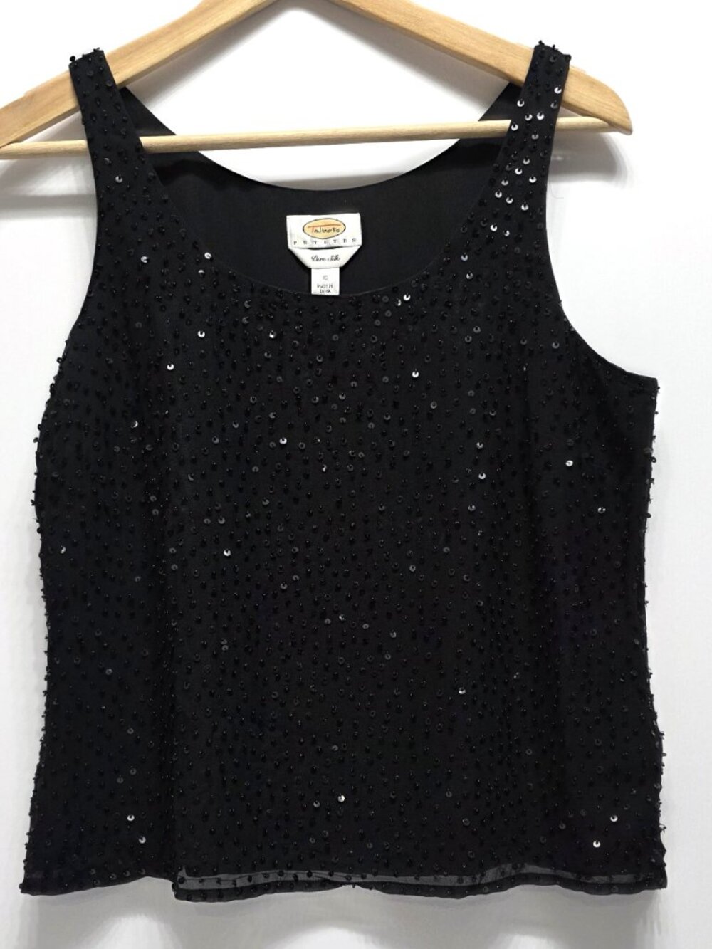 Talbots Petite Black Sequin Silk Tank Disco Glam 10P Tags $110